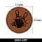 Bowling Ball Knocking Down Pins Round Iron-On Engraved Faux Leather Patch Applique - 2.5"